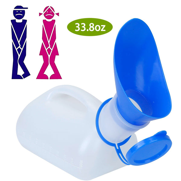 Unisex Potty Urinal Bottle 33.8OZ Emergency Urinal Device Portable Male Female Toilet With Lid Funnel For Car Camping Travel Hospital Outdoor